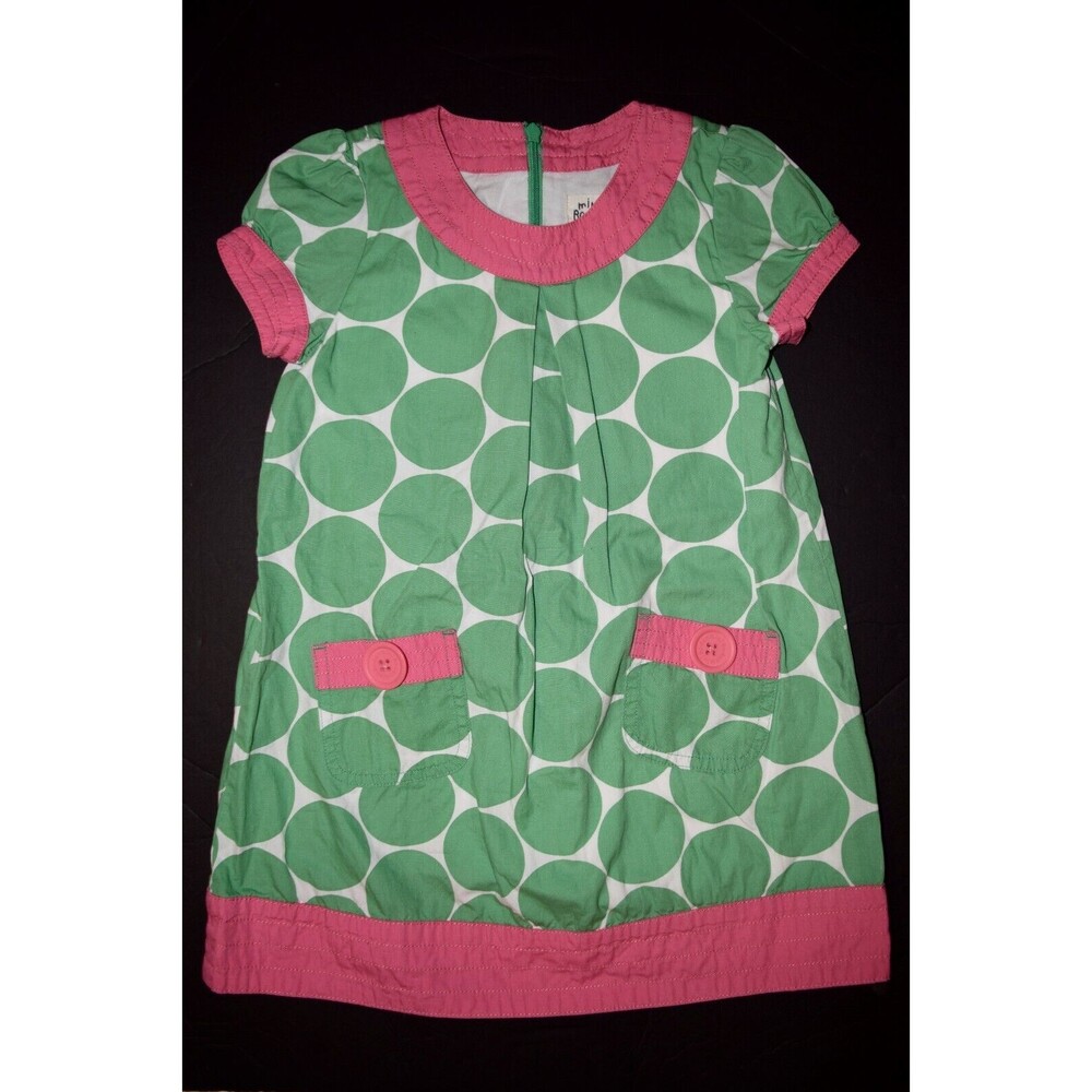 EUC GIRLS MINI BODEN GREEN WHITE PINK POLKA DOT DRESS SIZE 4-5 Y